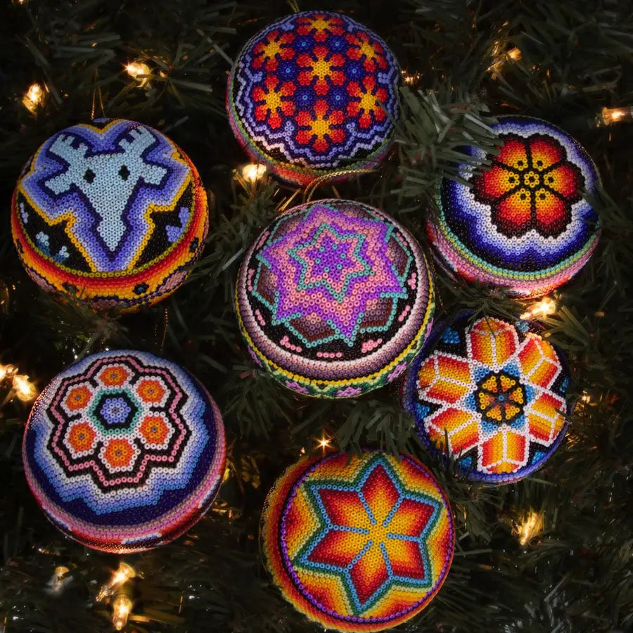 Huichol Art Round Beaded Christmas Ornament