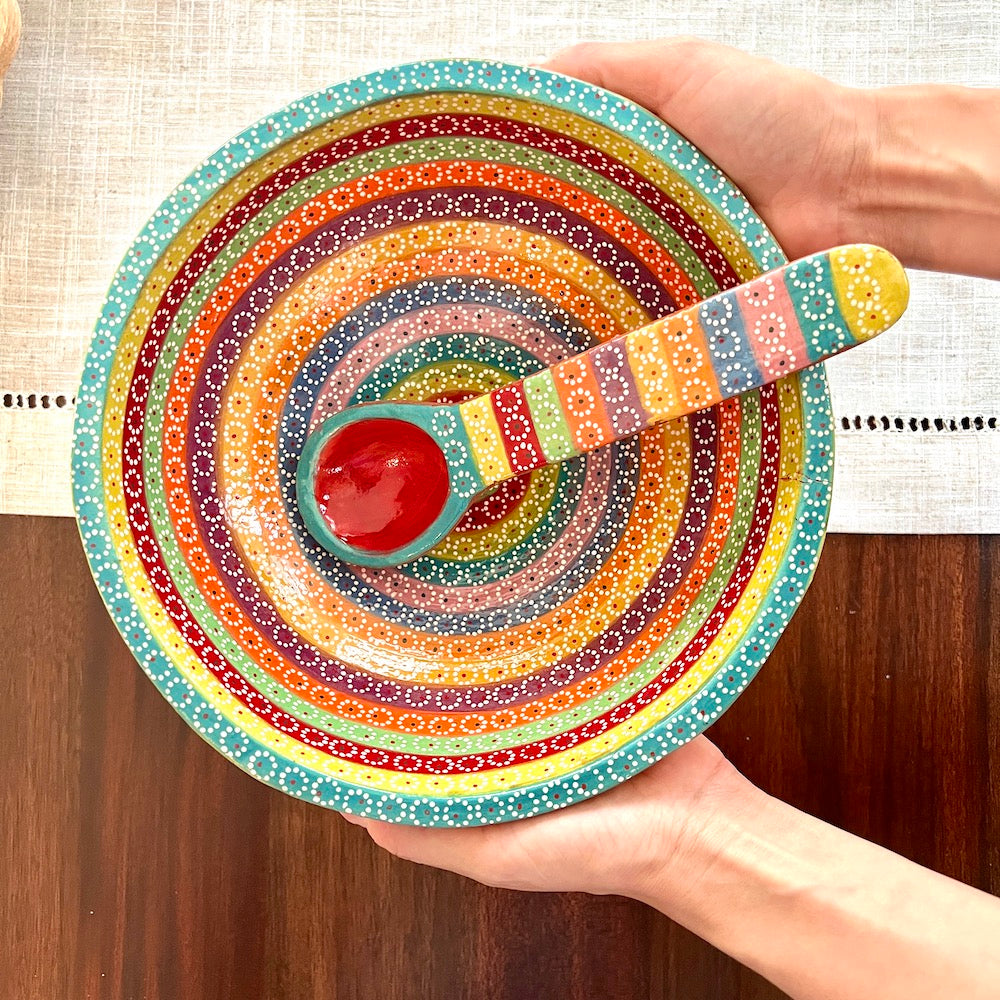 Large Capula Clay Molcajete Bowl and Matching Spoon - 1