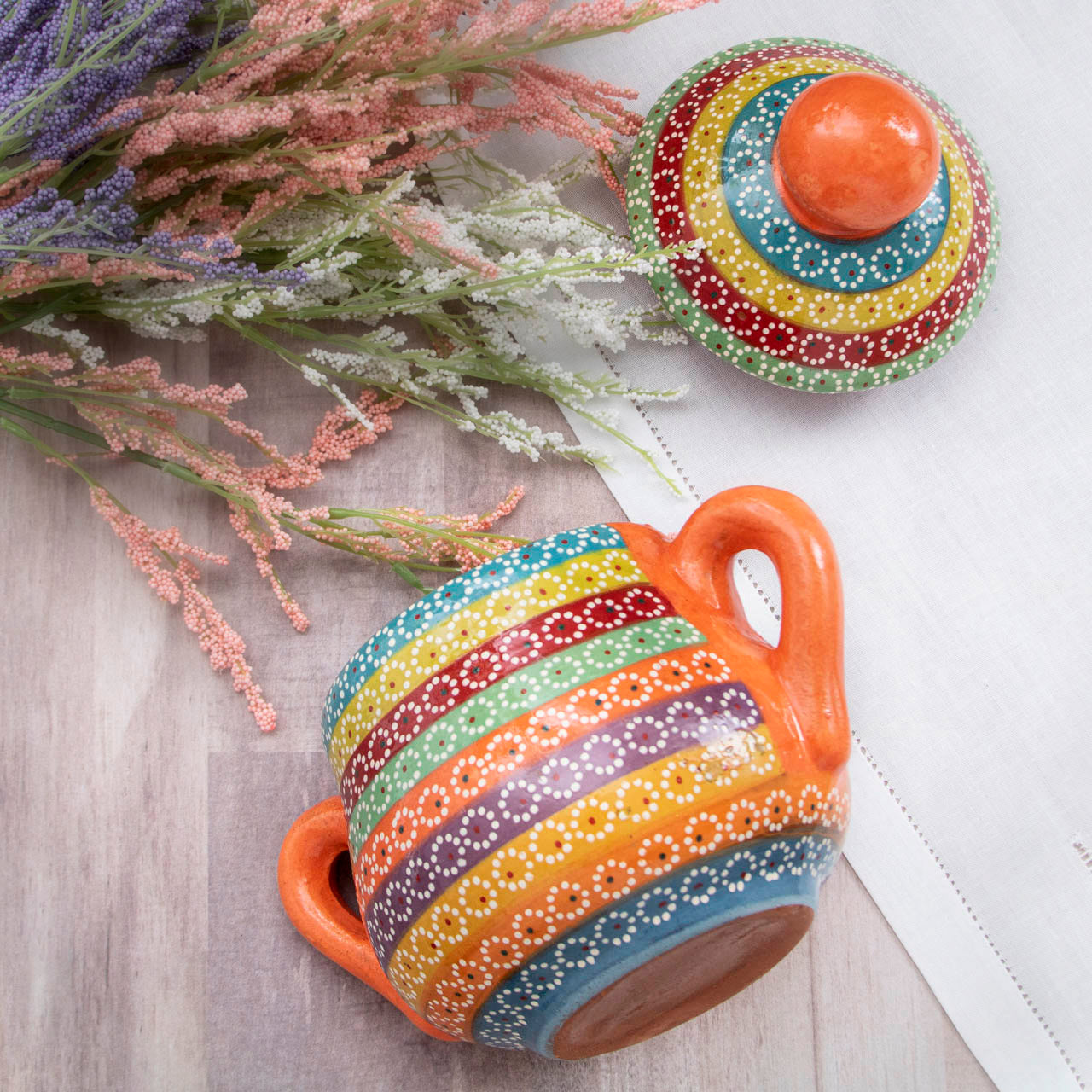 Capula Hand-Painted Clay Cookie/Sugar Jar