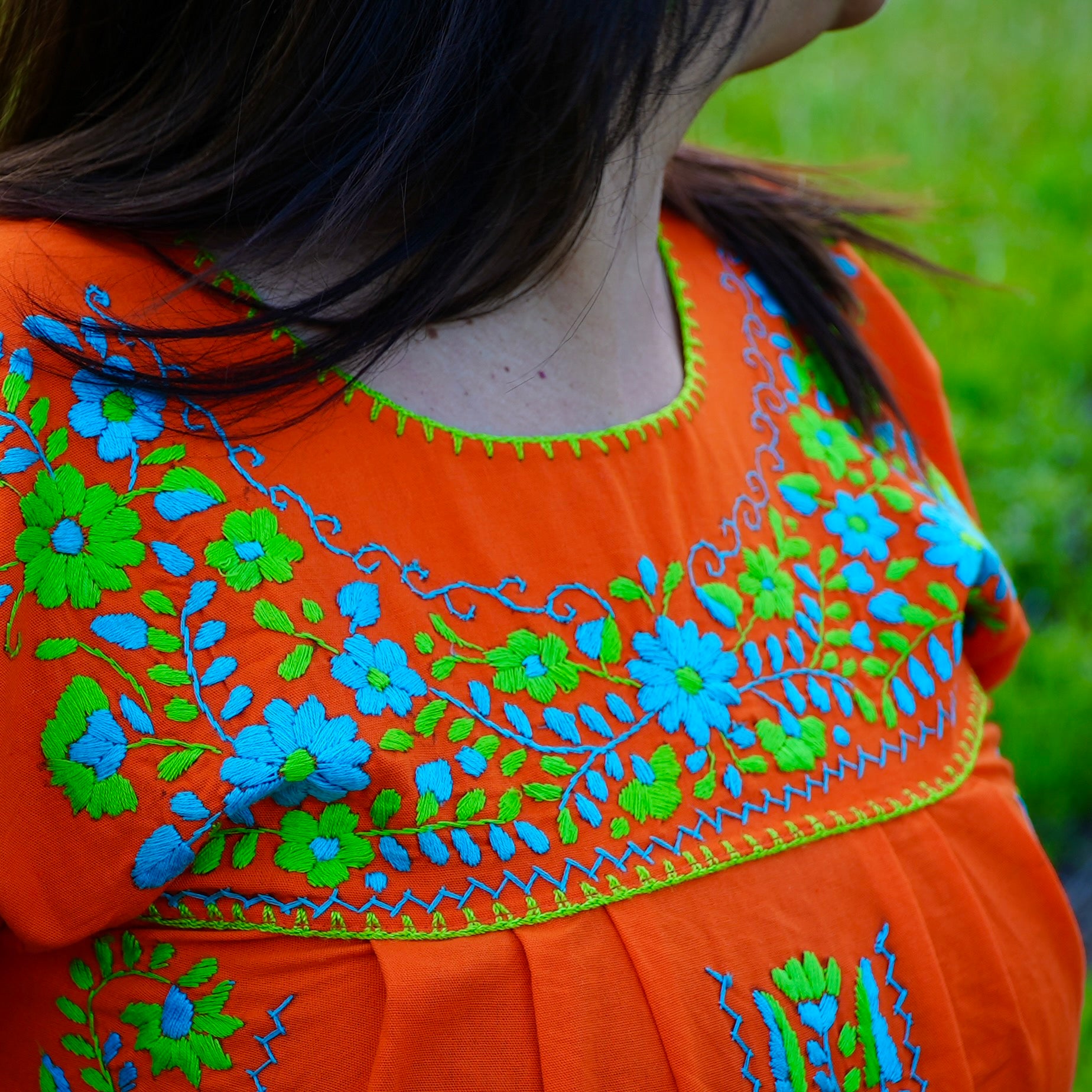 Chilac Floral Embroidered Mexican Long Dress