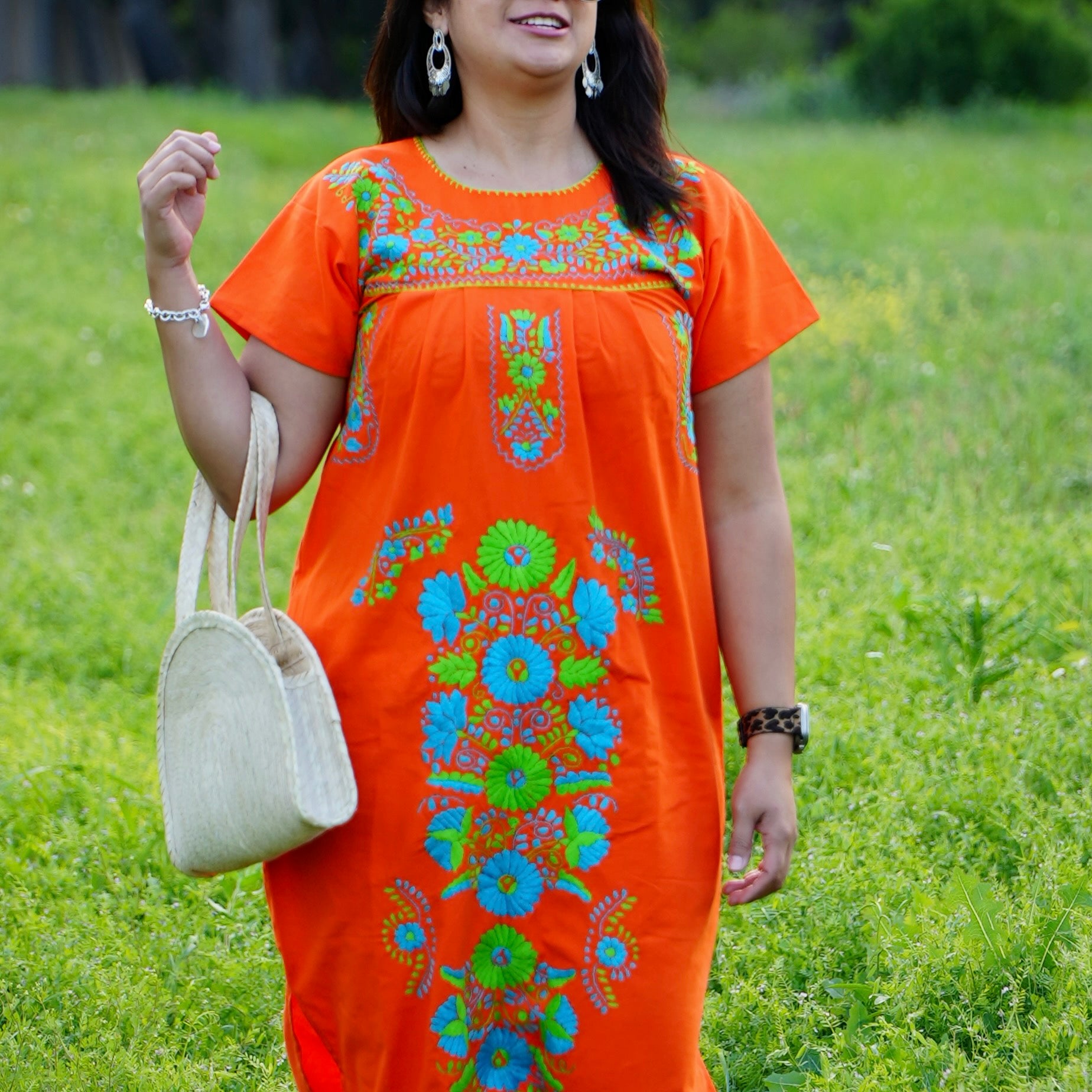 Chilac Floral Embroidered Mexican Long Dress