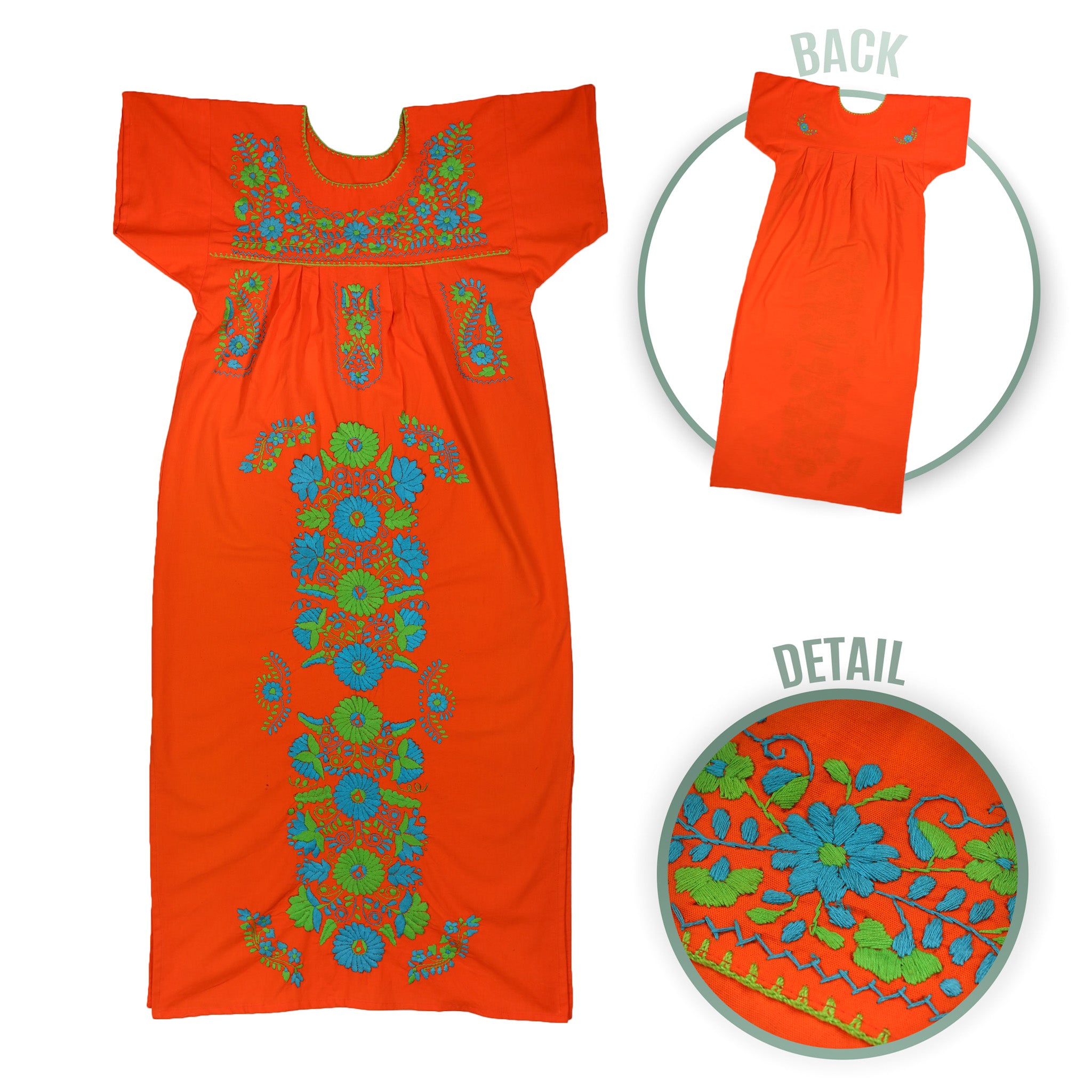 Chilac Floral Embroidered Mexican Long Dress