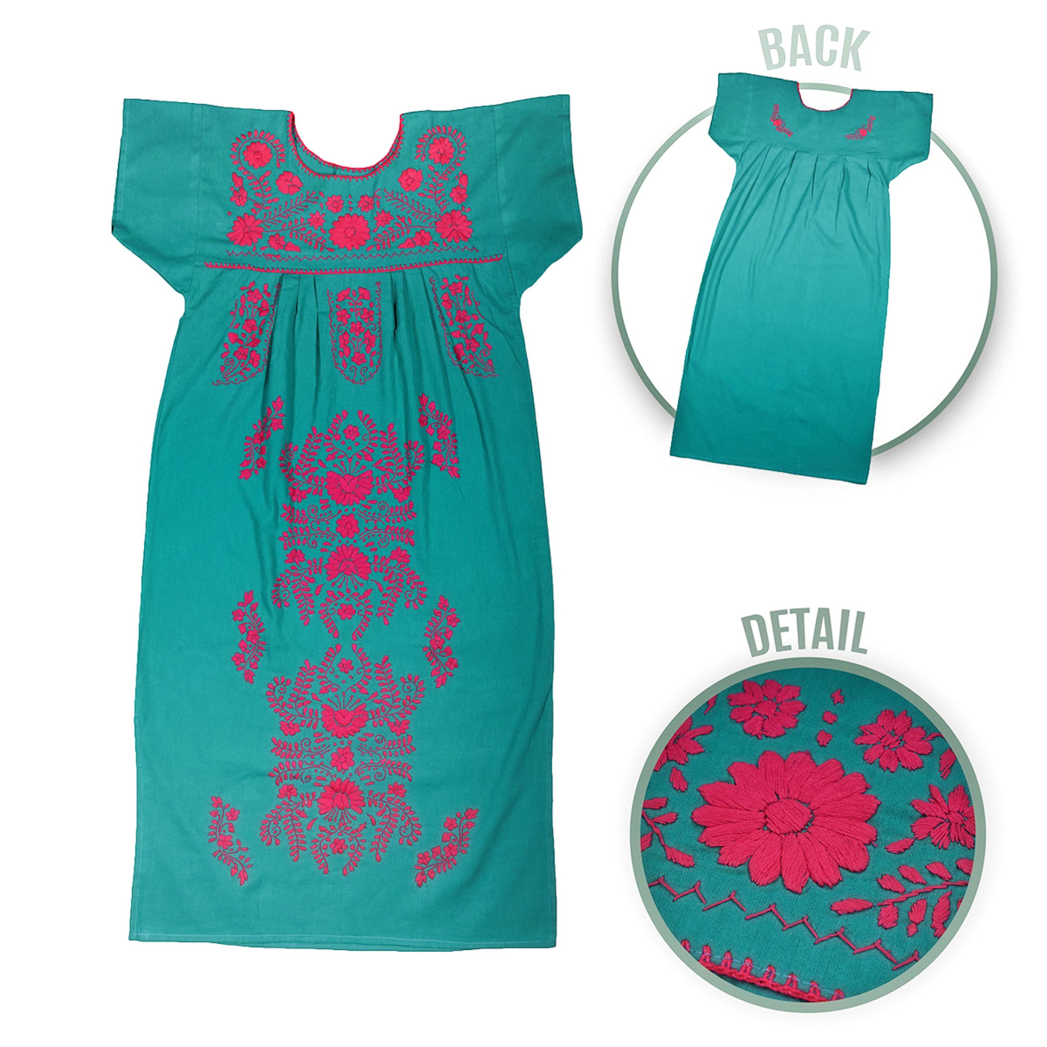 Chilac Floral Embroidered Mexican Long Dress