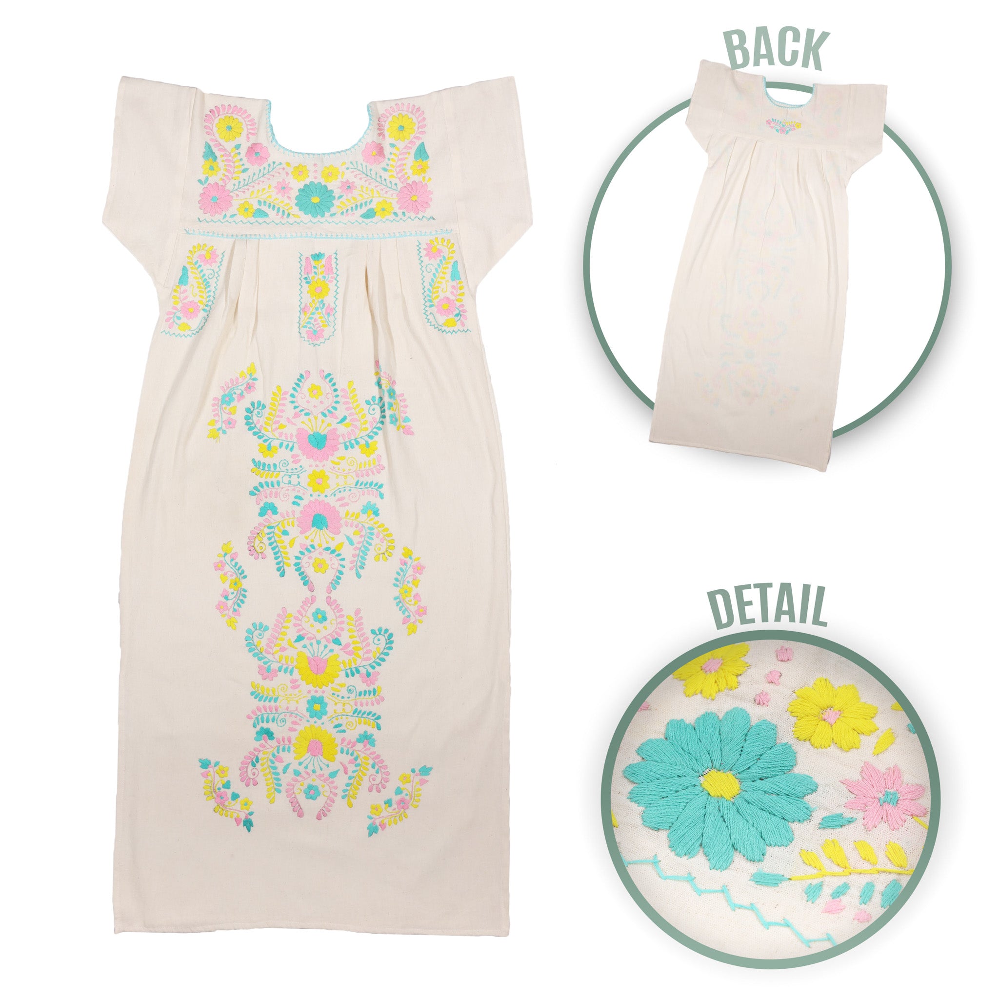 Chilac Floral Embroidered Mexican Long Dress