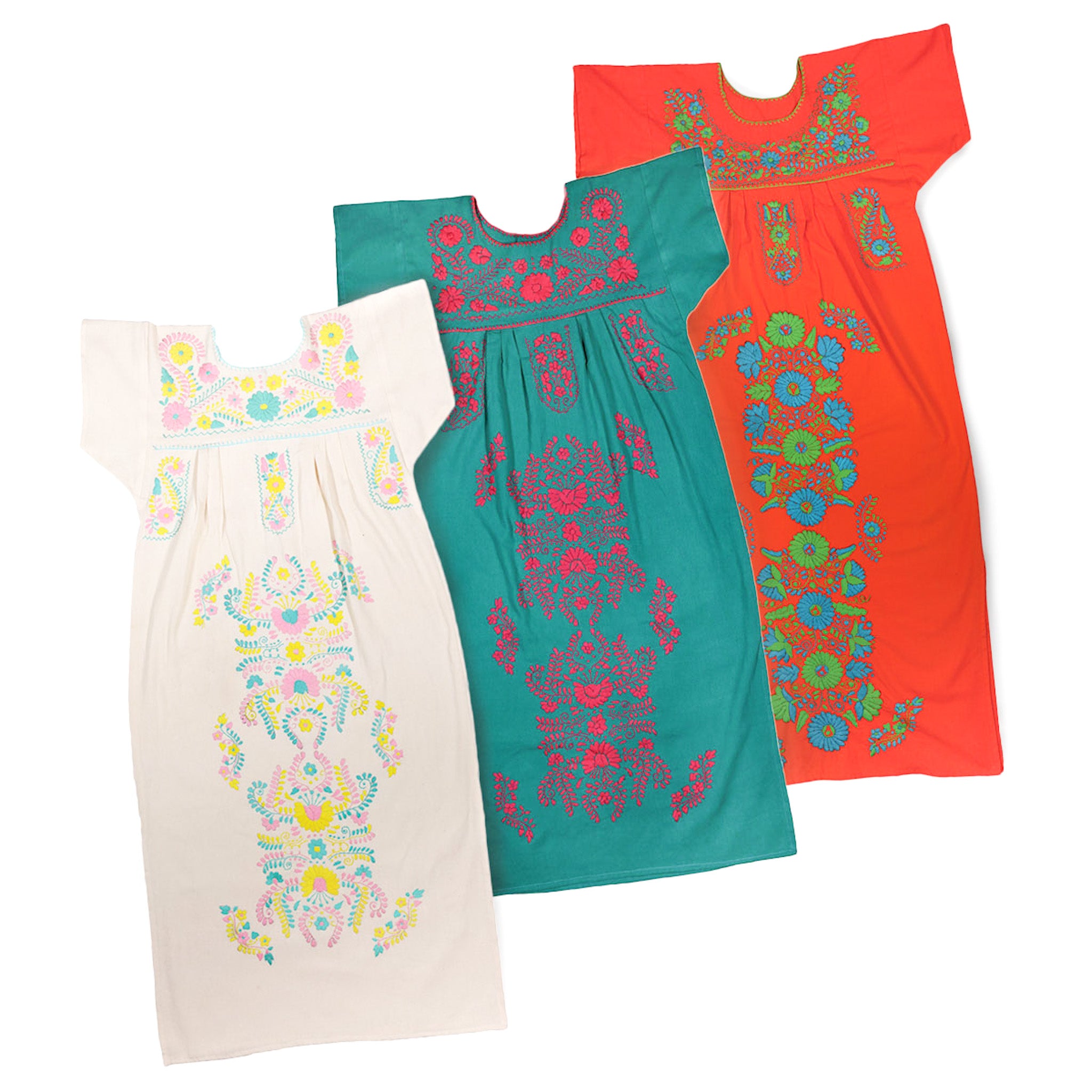 Chilac Floral Embroidered Mexican Long Dress