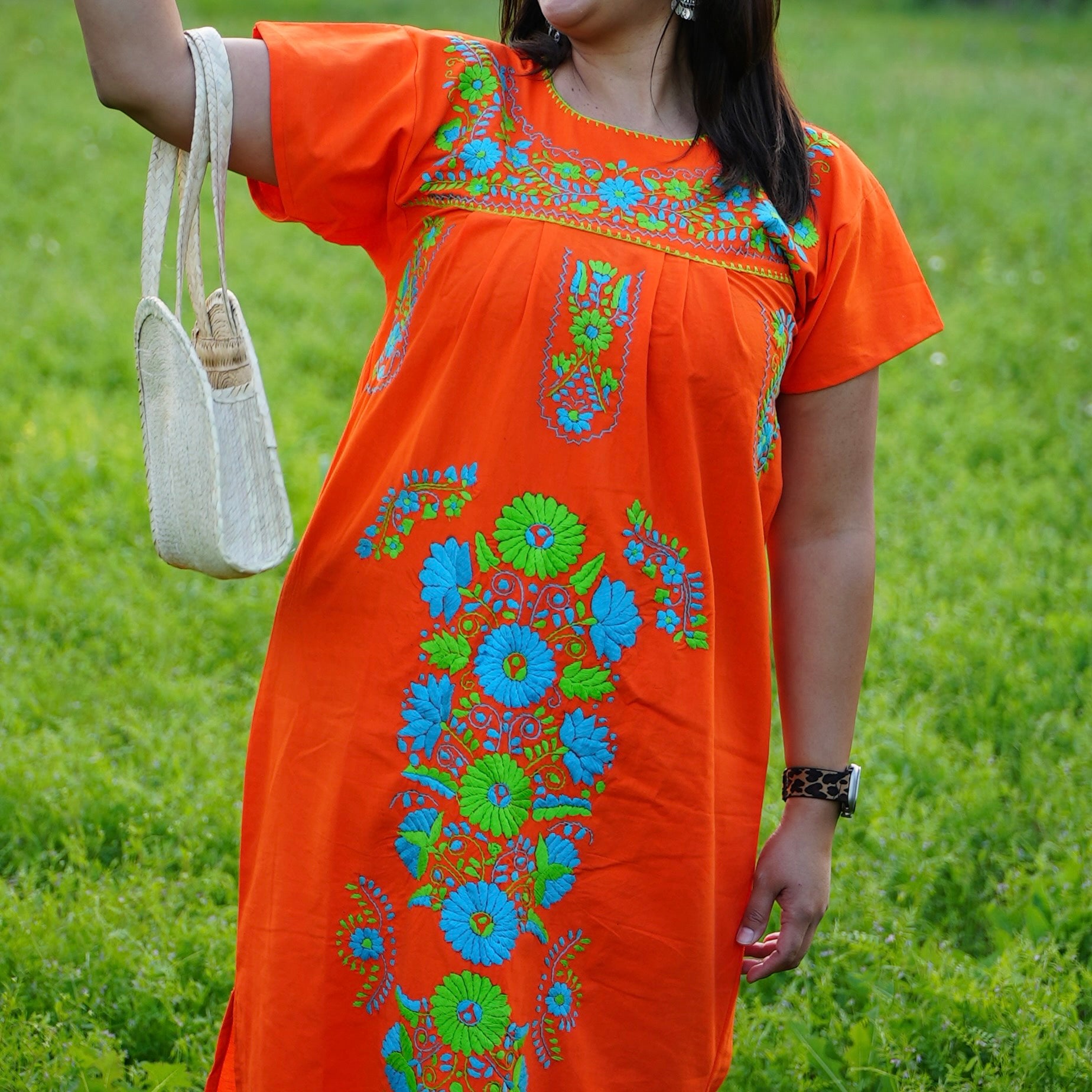 Chilac Floral Embroidered Mexican Long Dress