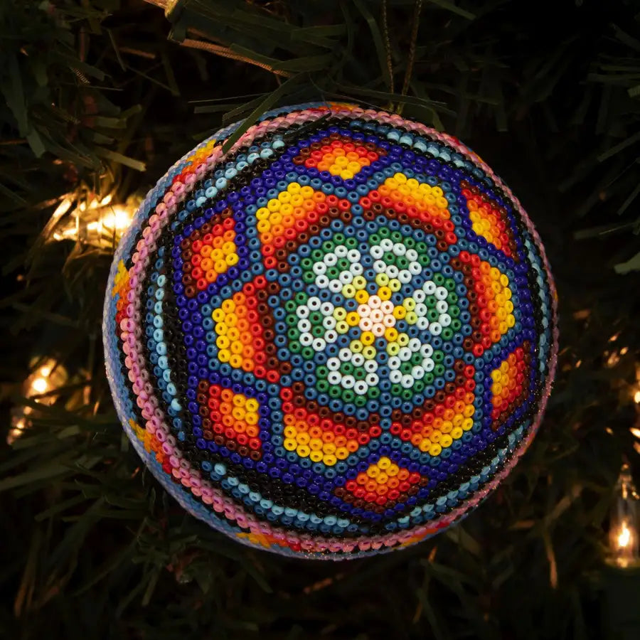 Huichol Art Round Beaded Christmas Ornament