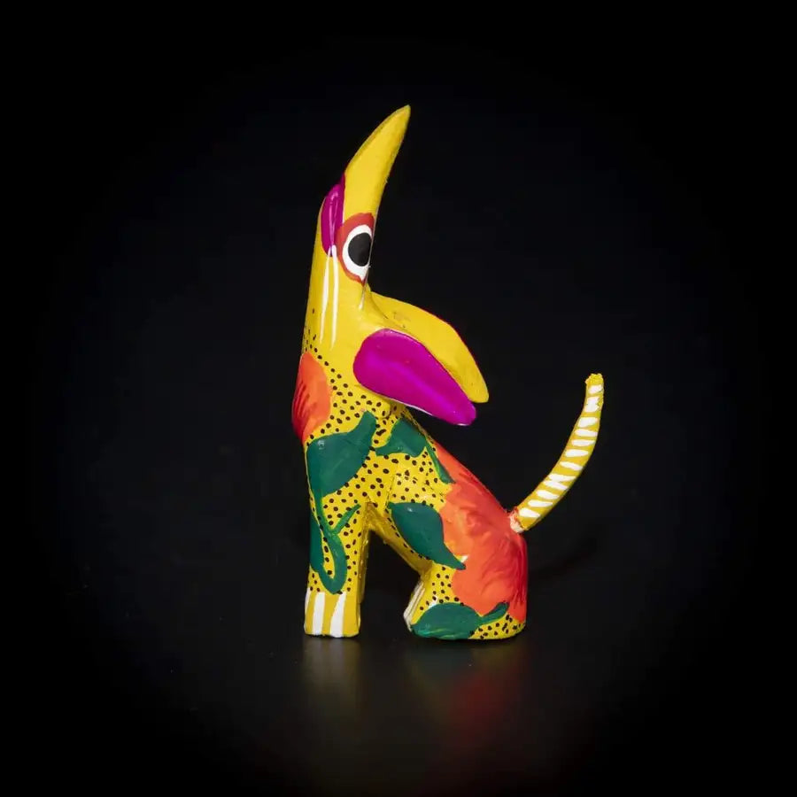 Hand Painted Howling Coyote Wooden Figurine - 1