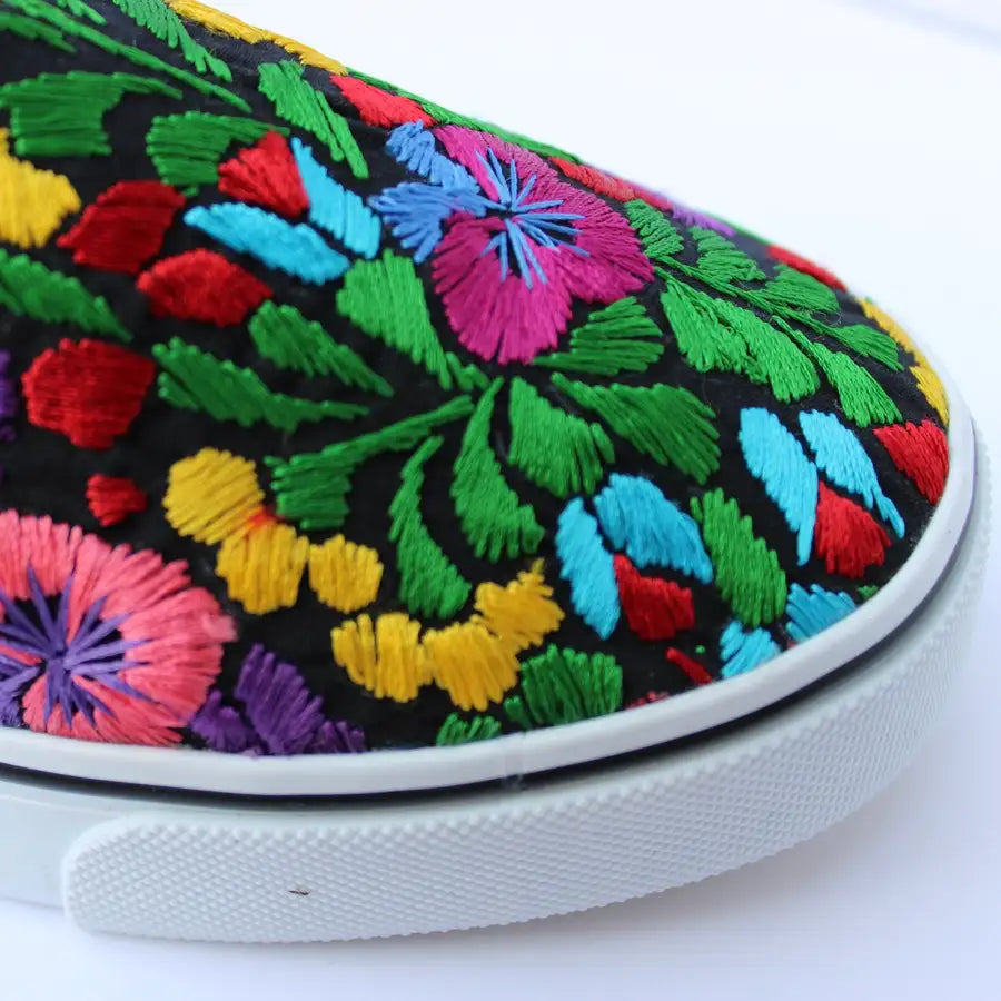 San Antonino Black with Multicolor Floral Embroidery Sneakers