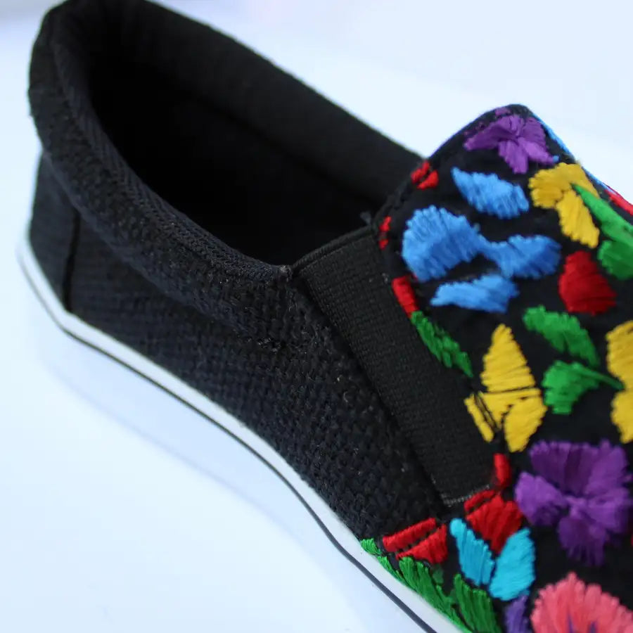 San Antonino Black with Multicolor Floral Embroidery Sneakers