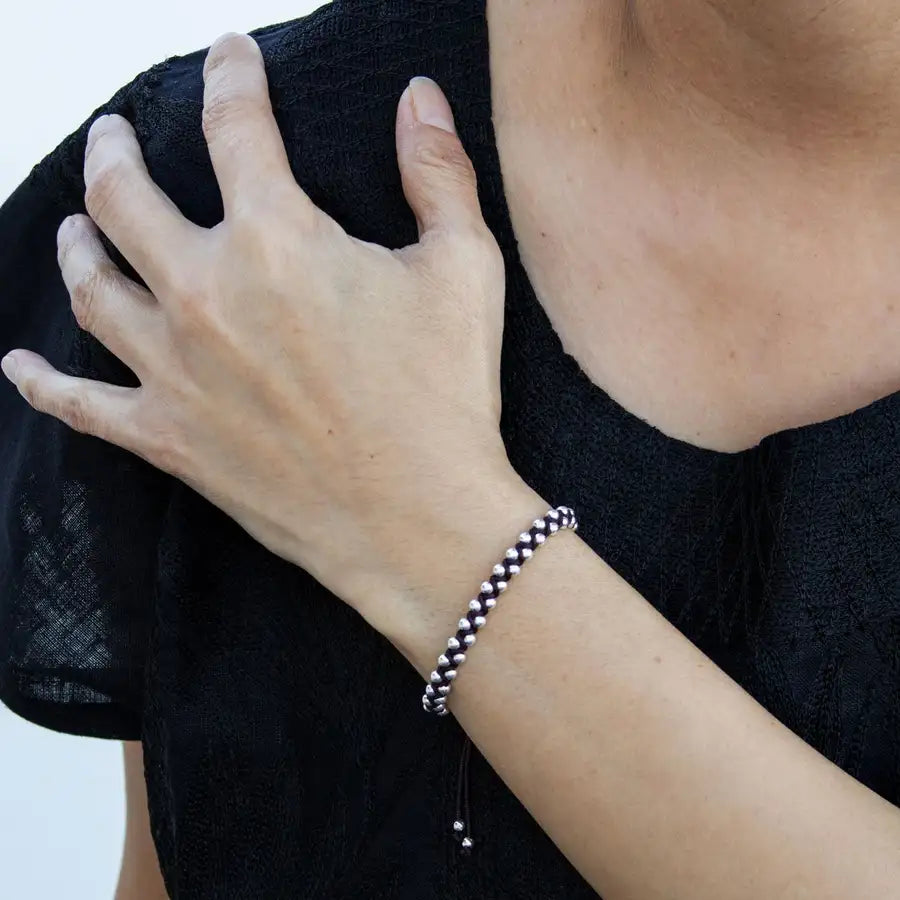 Garita Woven Bracelet with Sterling Silver Beads - 1