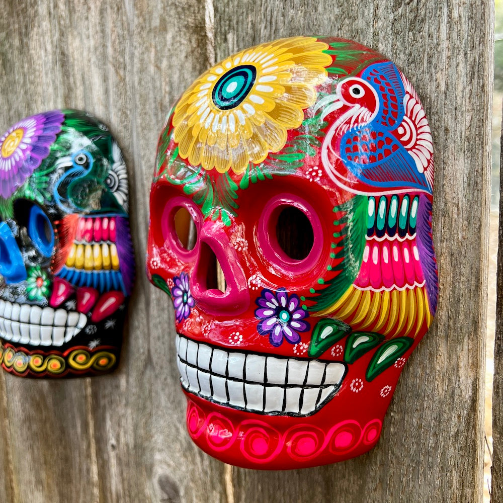 Hand-Painted Xalitla Clay Sugar Skull Wall Art Mask