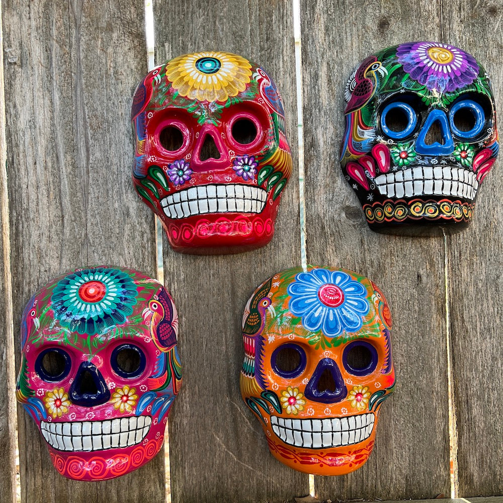 Hand-Painted Xalitla Clay Sugar Skull Wall Art Mask