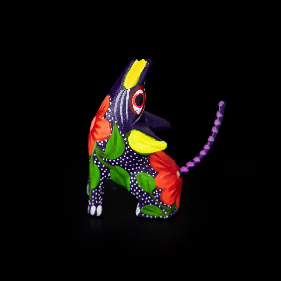 Hand Painted Howling Coyote Wooden Figurine - 8