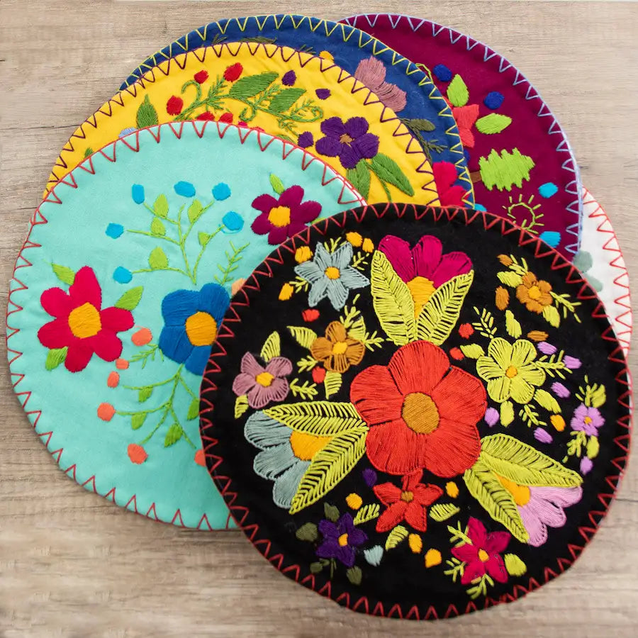 Hand Embroidered Floral Tortilla Warmer - 1