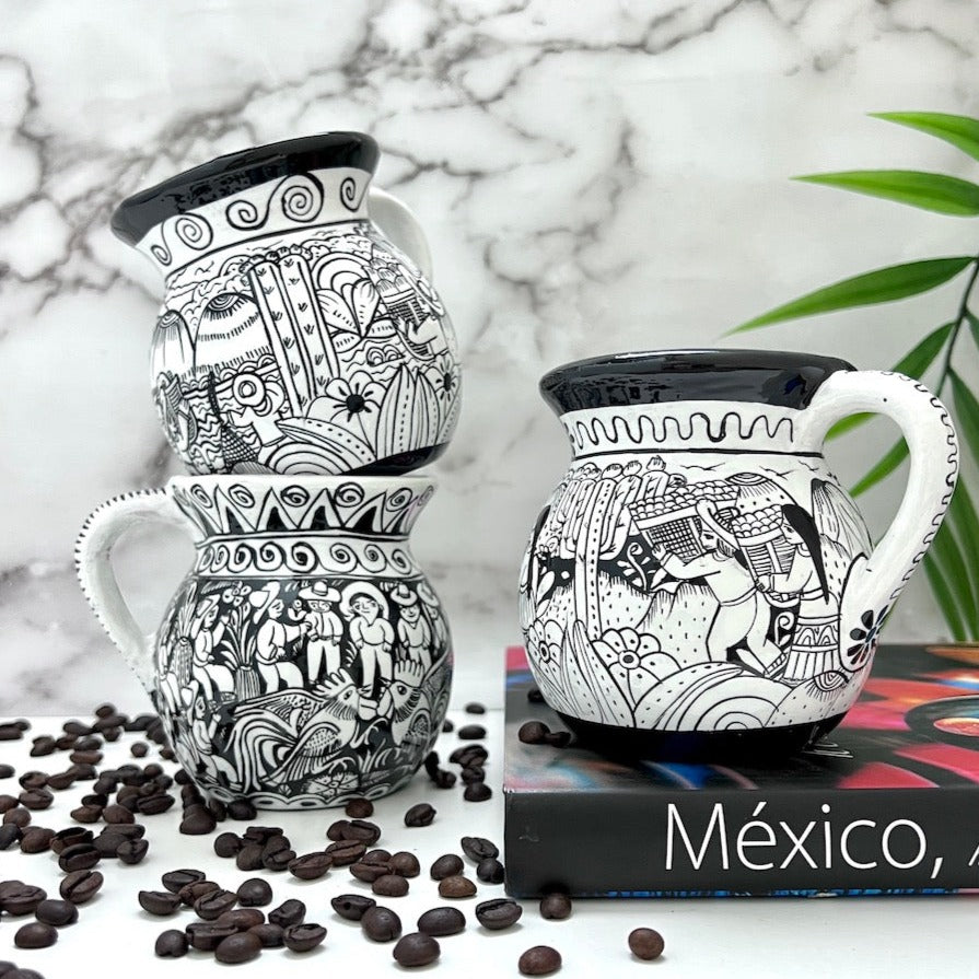 Black and White Storytelling Xalitla Clay Jarrito Mug