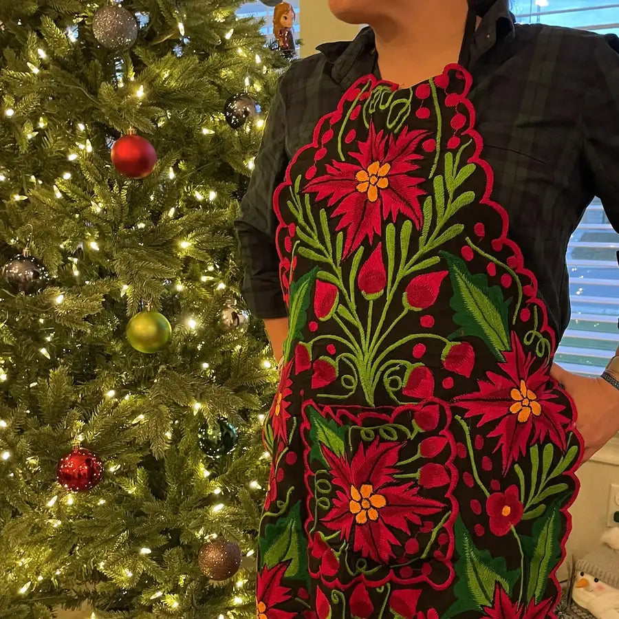 Embroidered Poinsettia Apron