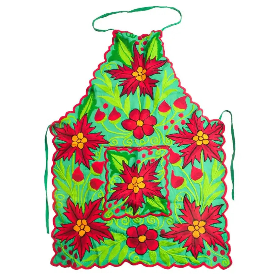 Embroidered Poinsettia Apron