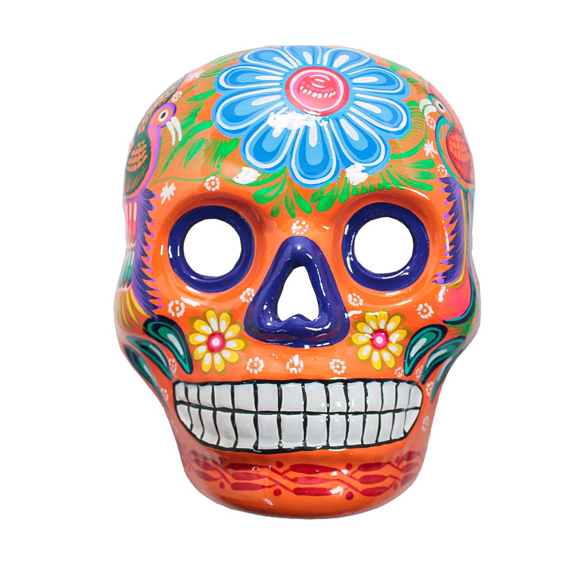 Hand-Painted Xalitla Clay Sugar Skull Wall Art Mask