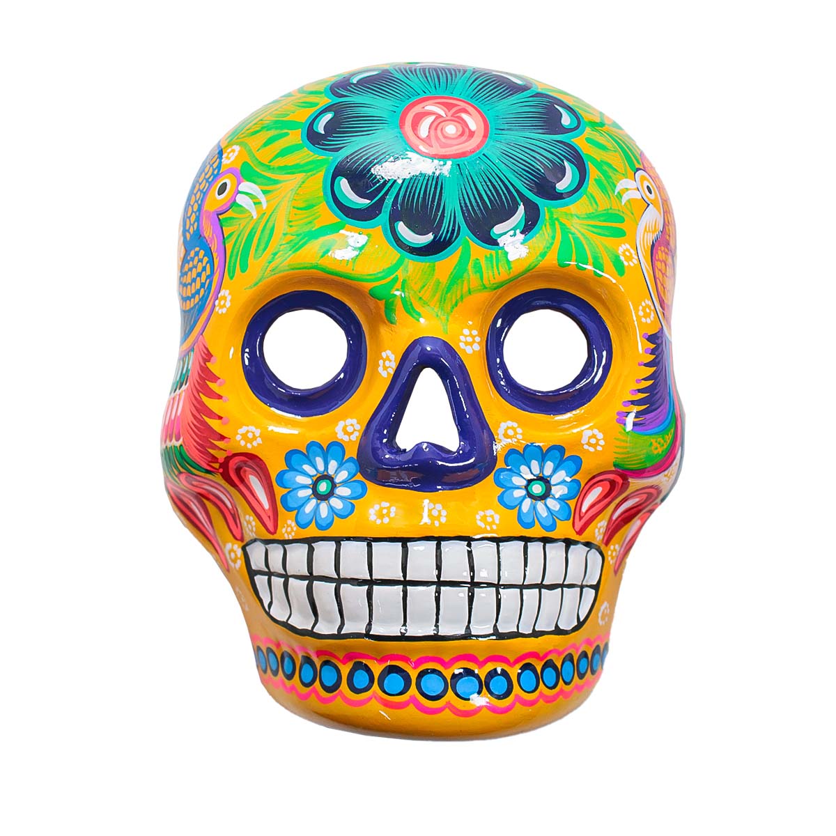 Hand-Painted Xalitla Clay Sugar Skull Wall Art Mask