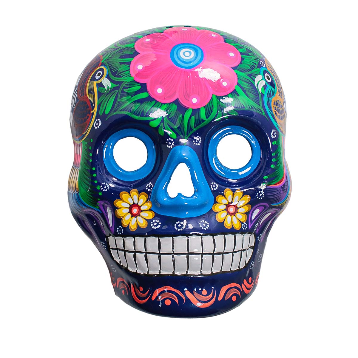 Hand-Painted Xalitla Clay Sugar Skull Wall Art Mask