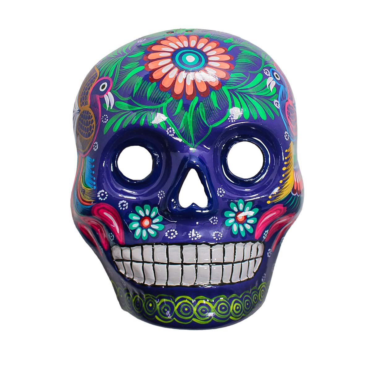 Hand-Painted Xalitla Clay Sugar Skull Wall Art Mask