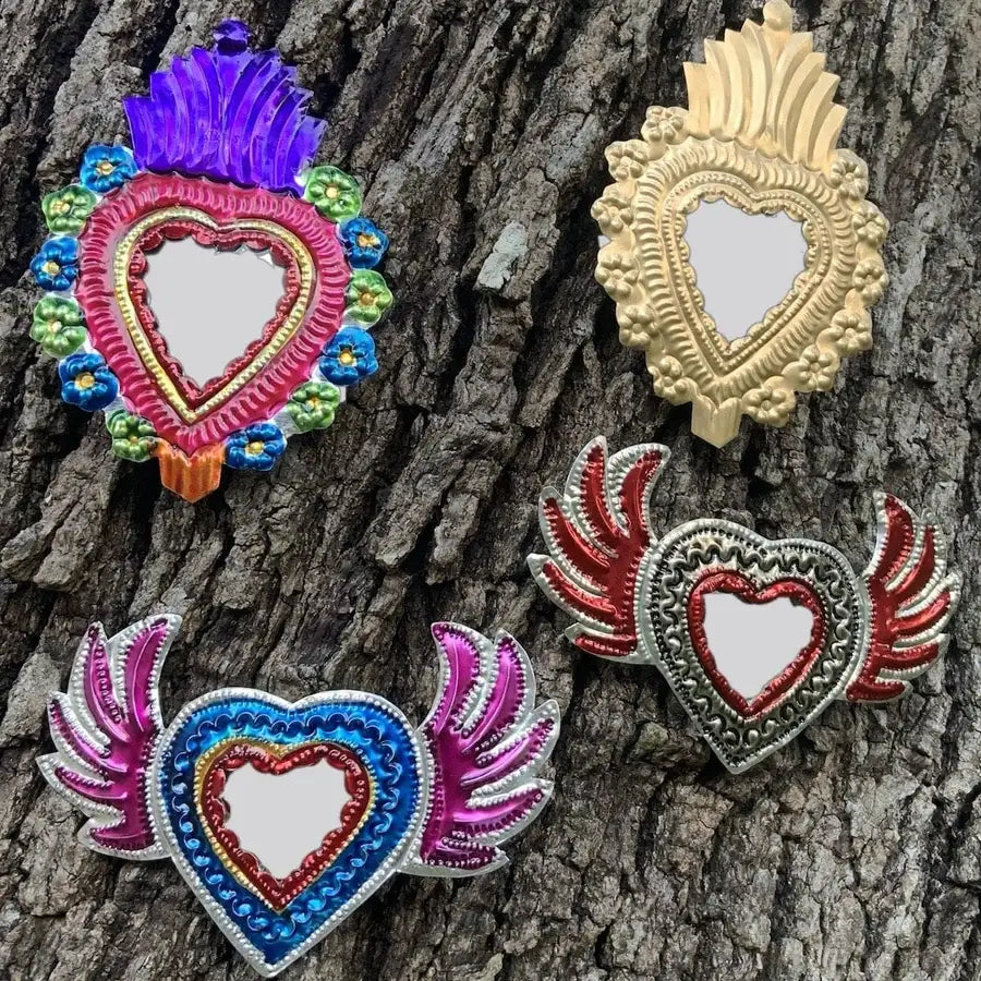 Medium Mexican Milagro Tin Heart with Mirror