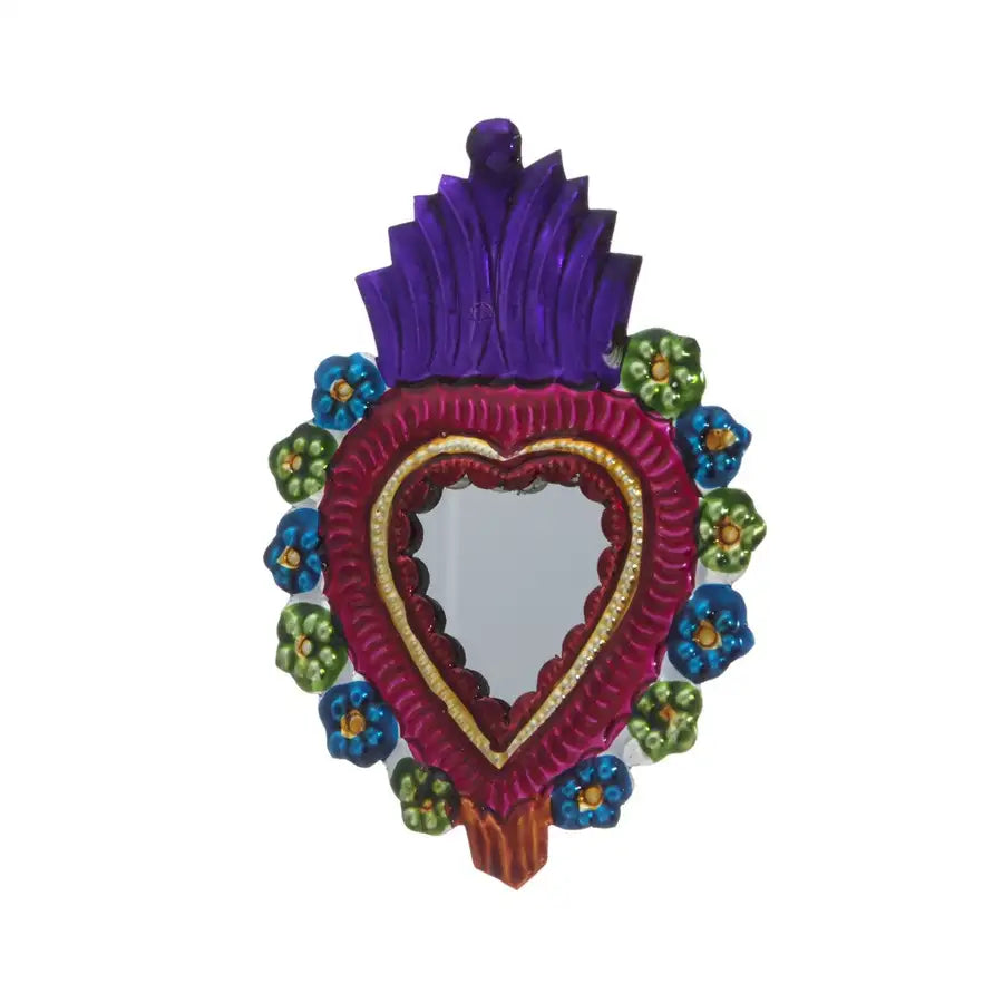 Medium Mexican Milagro Tin Heart with Mirror - 1