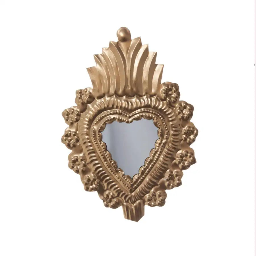 Medium Mexican Milagro Tin Heart with Mirror - 2
