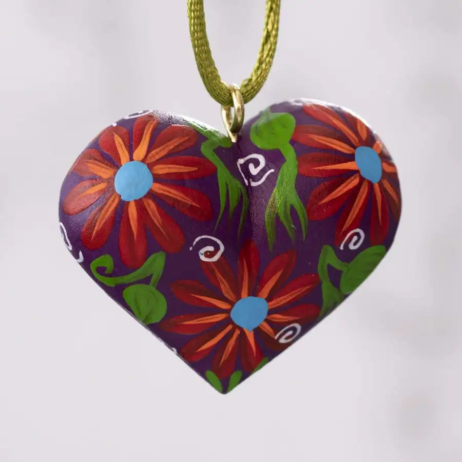 Mexican Heart Hand Painted Necklace - 15