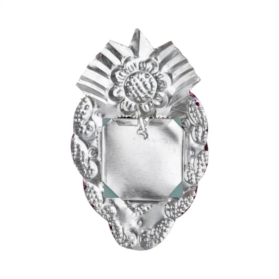 Medium Mexican Milagro Tin Heart with Mirror - 8