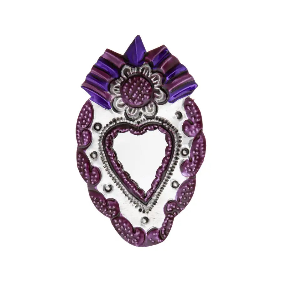 Medium Mexican Milagro Tin Heart with Mirror - 6