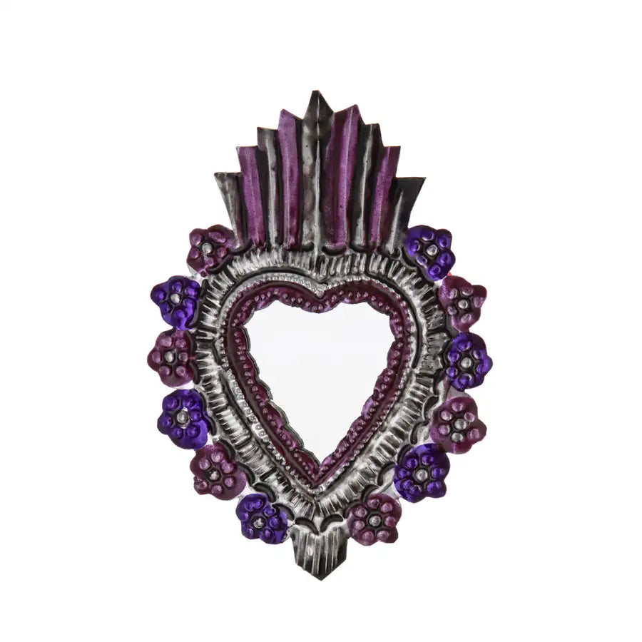 Medium Mexican Milagro Tin Heart with Mirror - 7