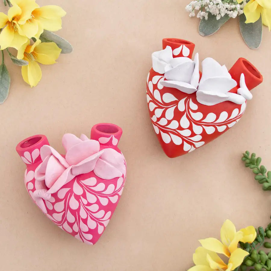 La Flor- Mexican Hand-Painted Ceramic Hearts - 1