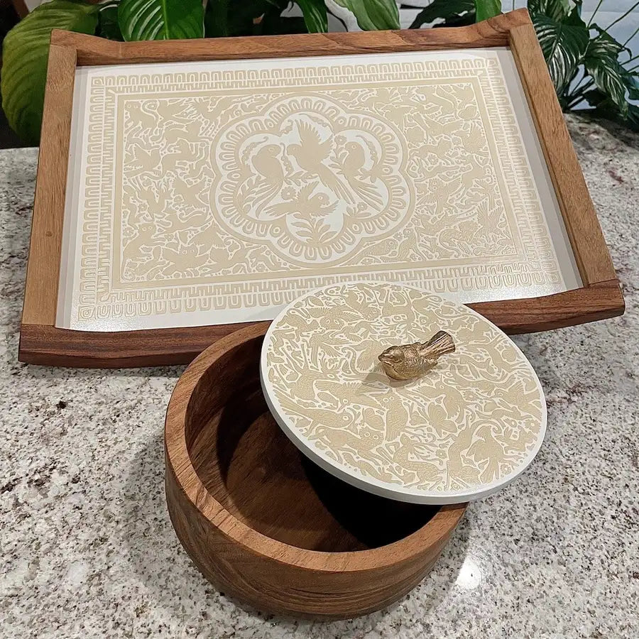 Olinalá Parota Solid Wood Tray and Tortillero Set - 1