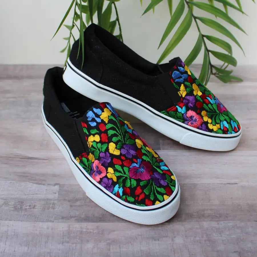 San Antonino Black with Multicolor Floral Embroidery Sneakers