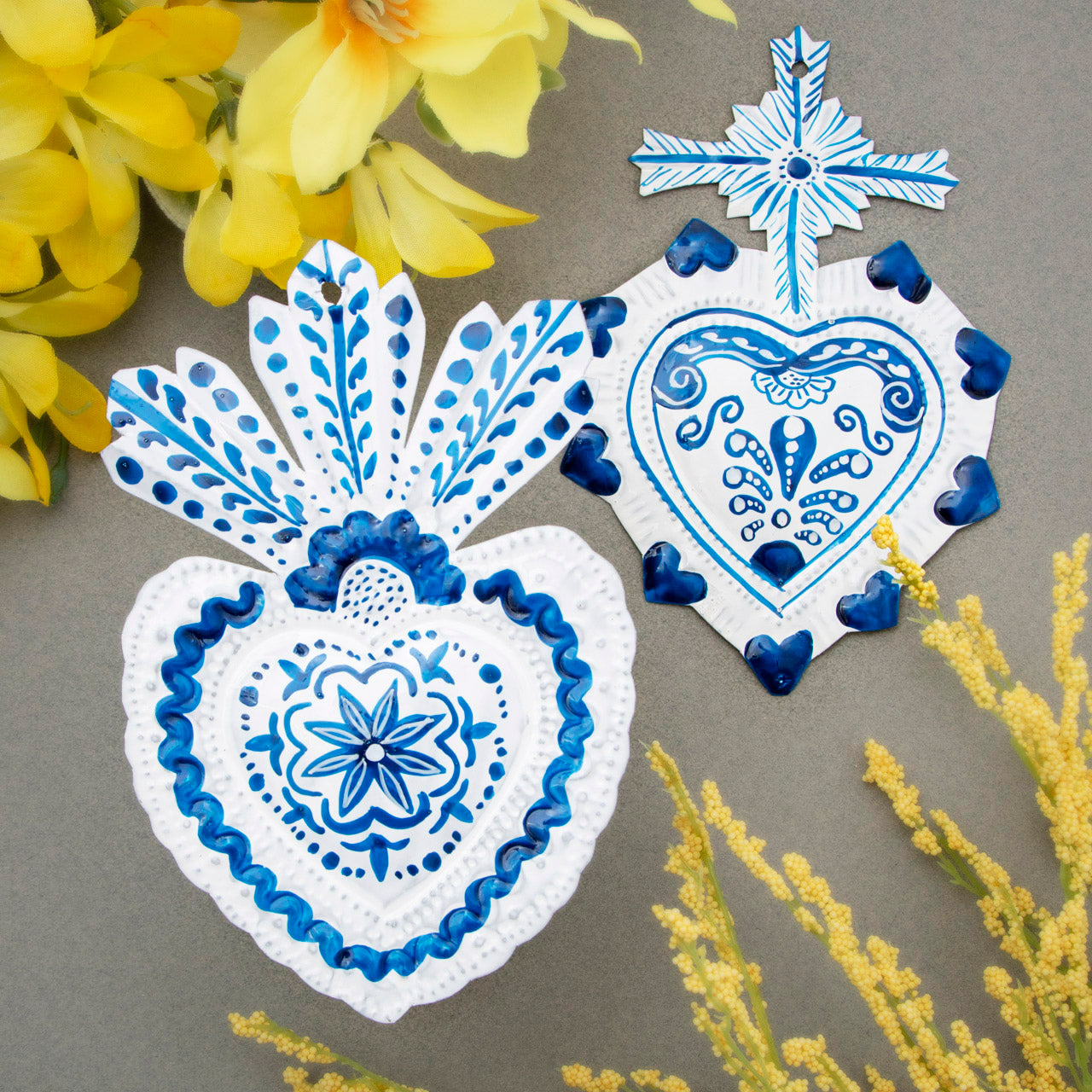 "Talavera" Mexican Milagro Tin Heart