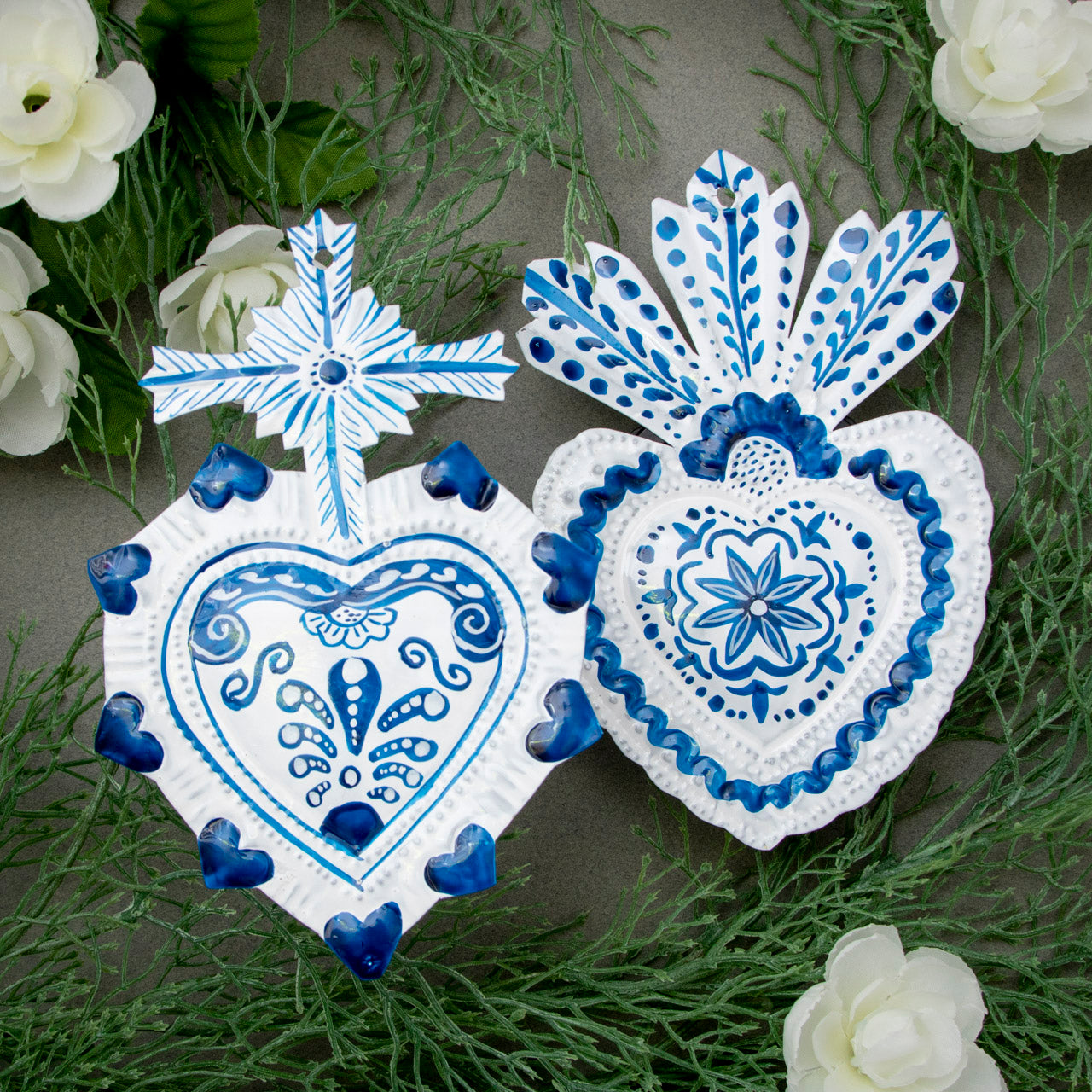 "Talavera" Mexican Milagro Tin Heart