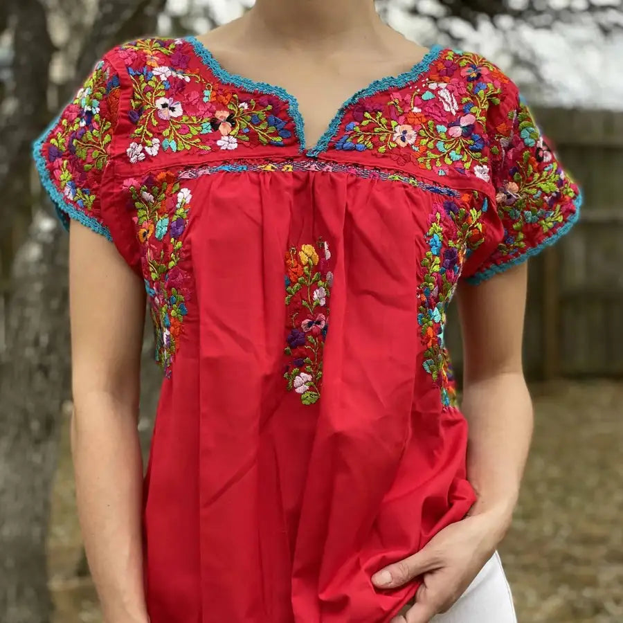 Sophia Hand-Embroidered Short Sleeve Blouse