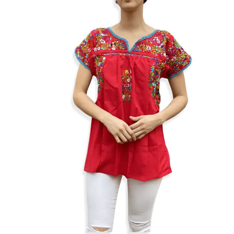 Sophia Hand-Embroidered Short Sleeve Blouse - 1