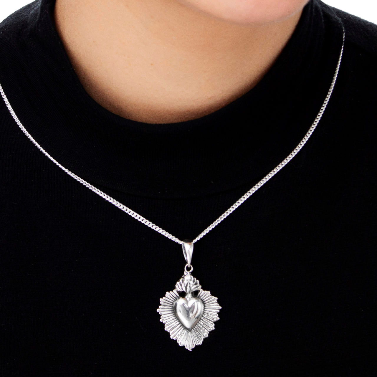 Sterling Silver Sacred Heart Pendant