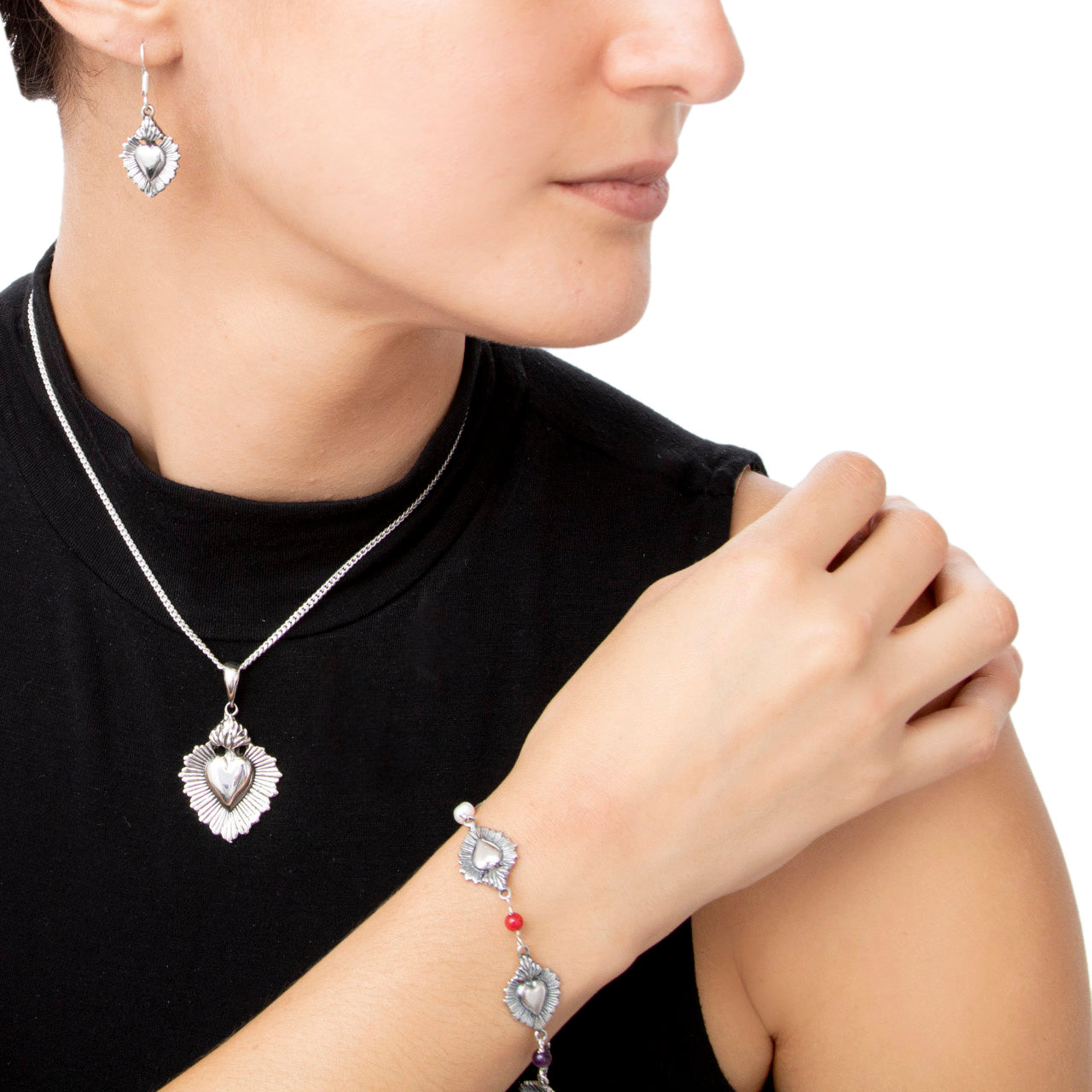 Sterling Silver Sacred Heart Earrings