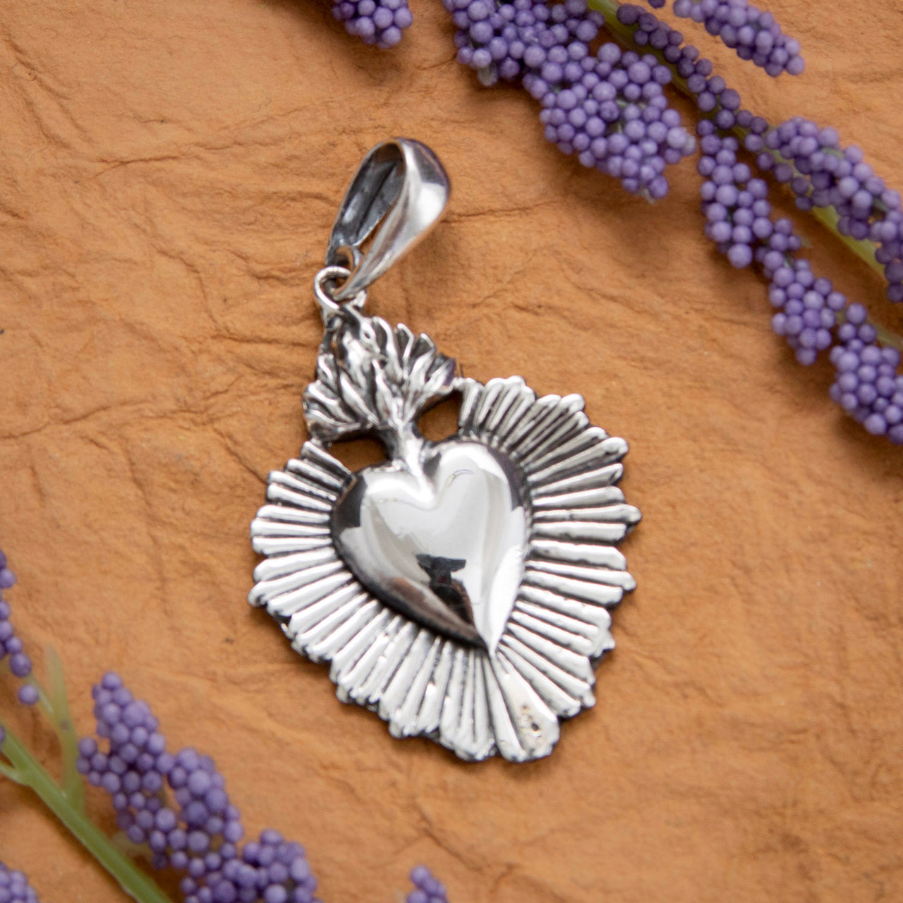 Sterling Silver Sacred Heart Pendant