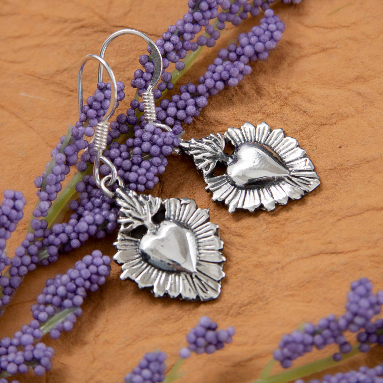 Sterling Silver Sacred Heart Earrings | Lolo Mexican Mercadito