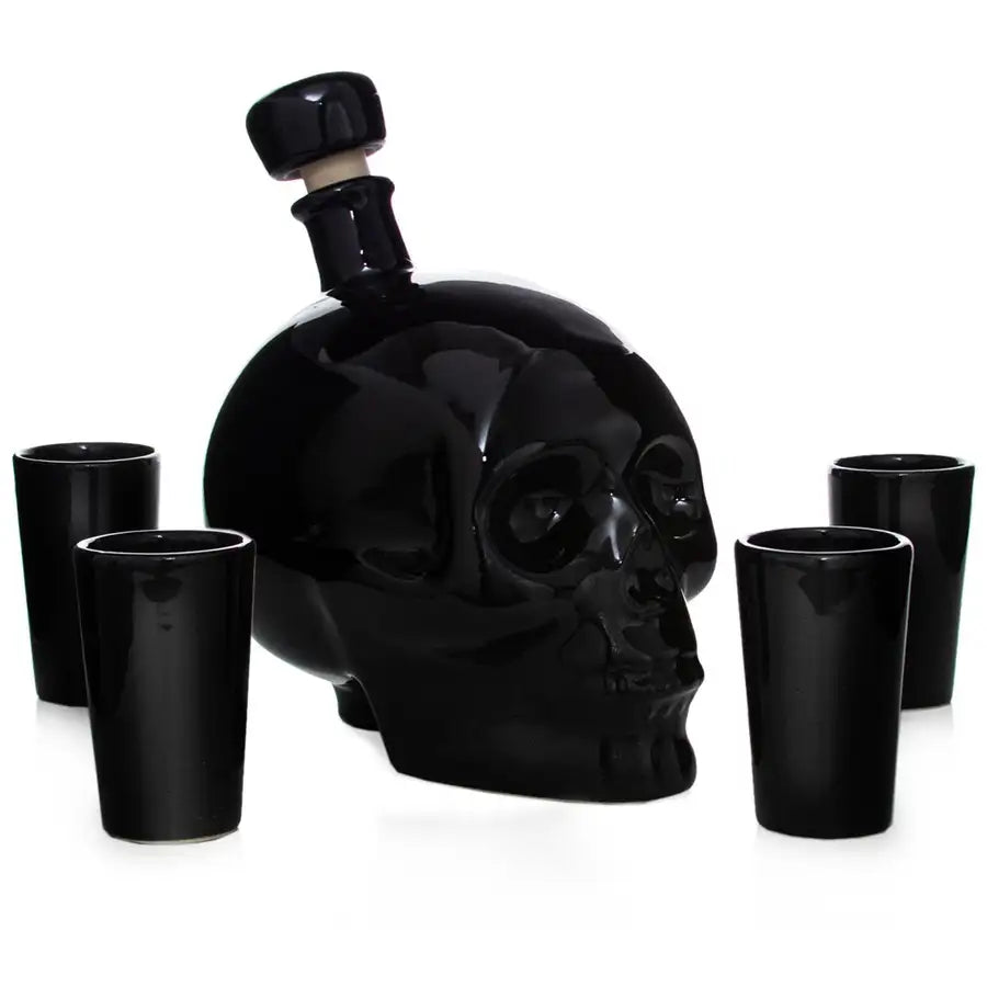 Hand Painted Sugar Skull Decanter and Shot Glasses Set