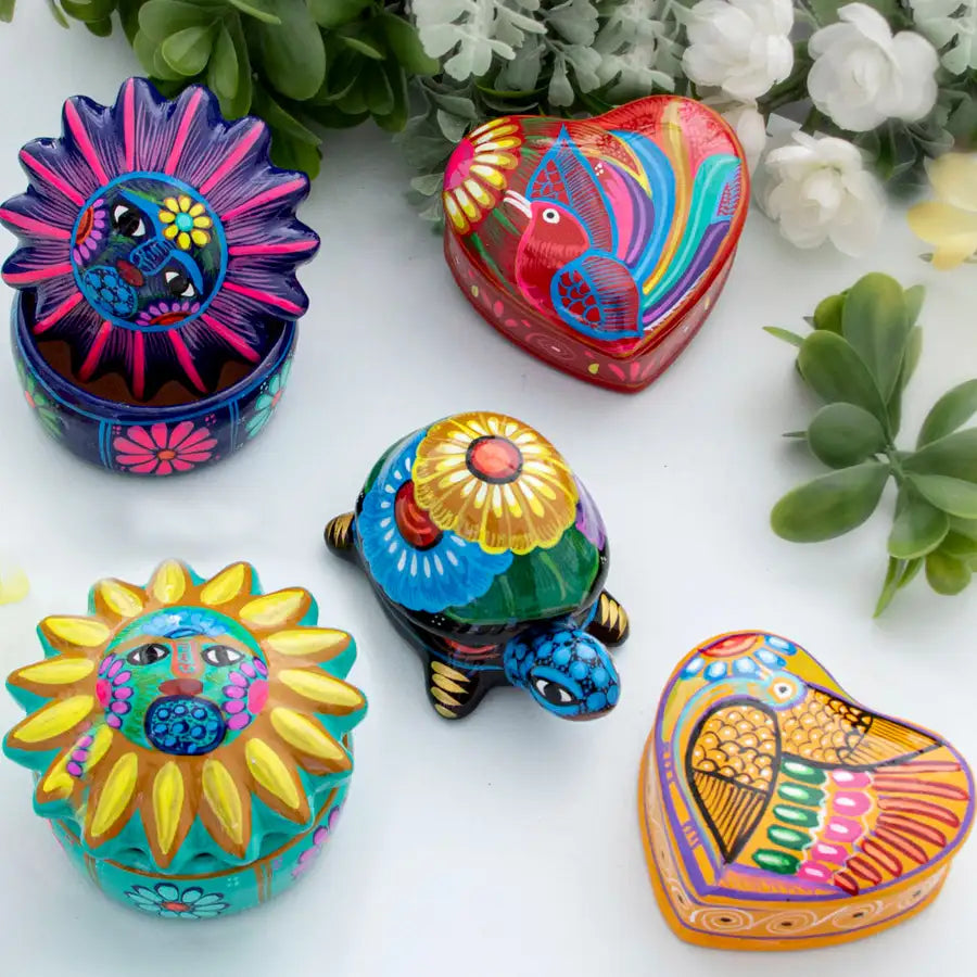 Hand-Painted Xalitla Sun Clay Trinket/Jewelry Box