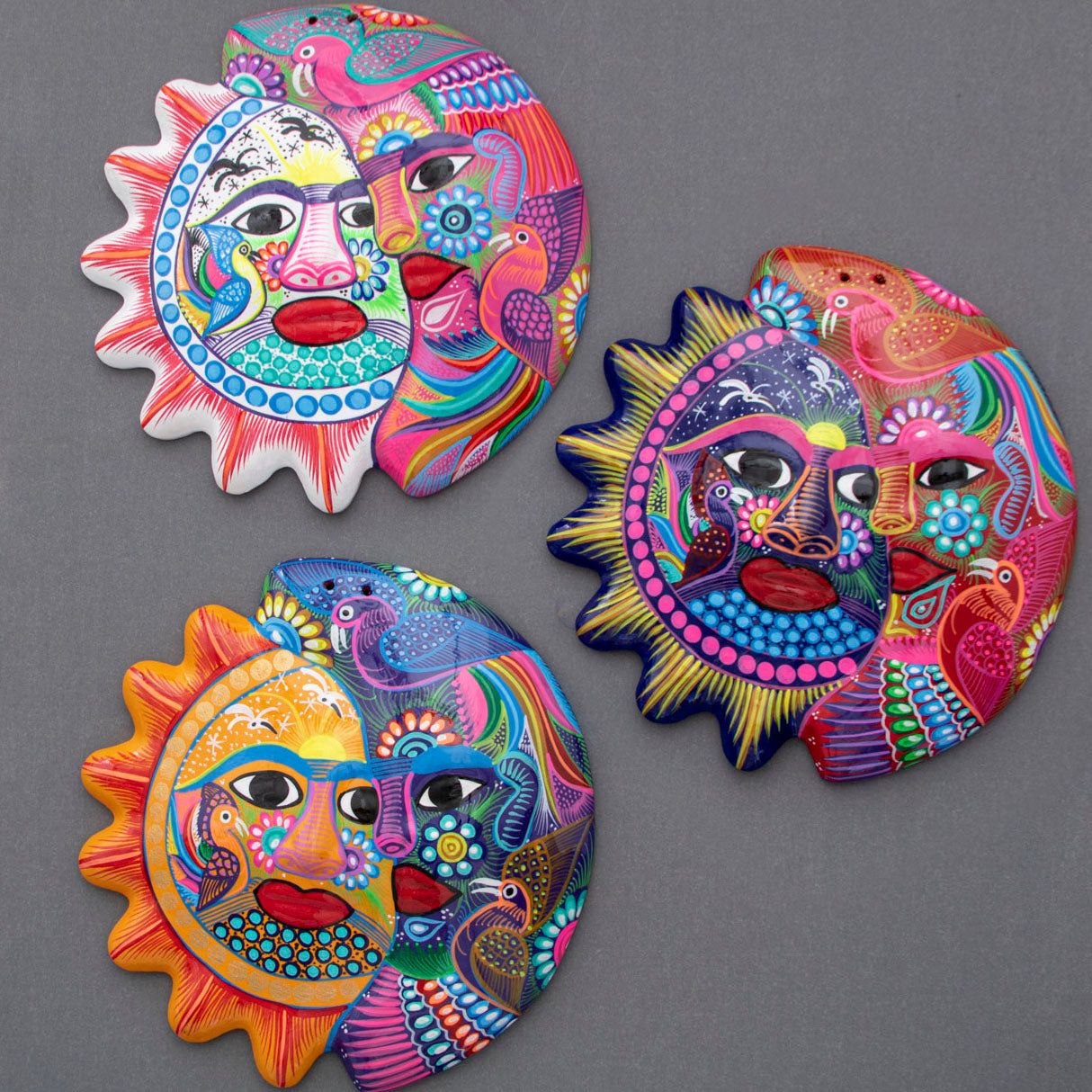 Hand-Painted Xalitla Sun and Moon Clay Wall Decor
