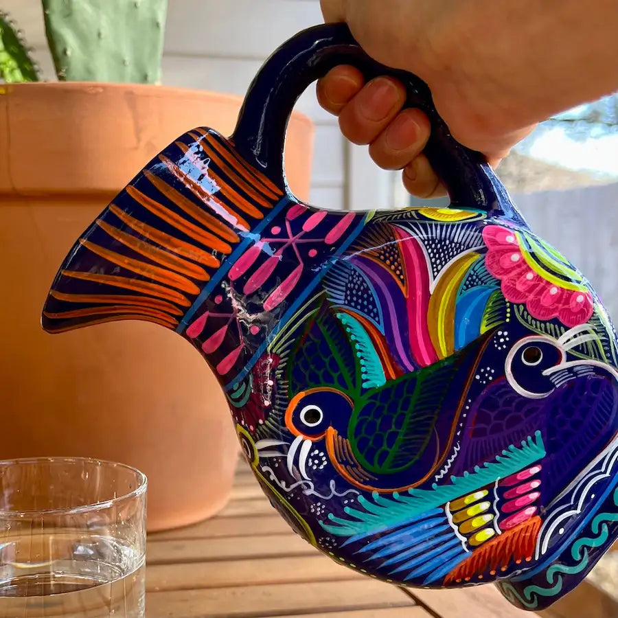 Hand-Painted Xalitla Clay Pitcher