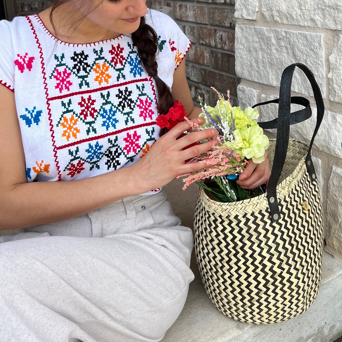 Zipolite Woven Palm Beach Bag Tote