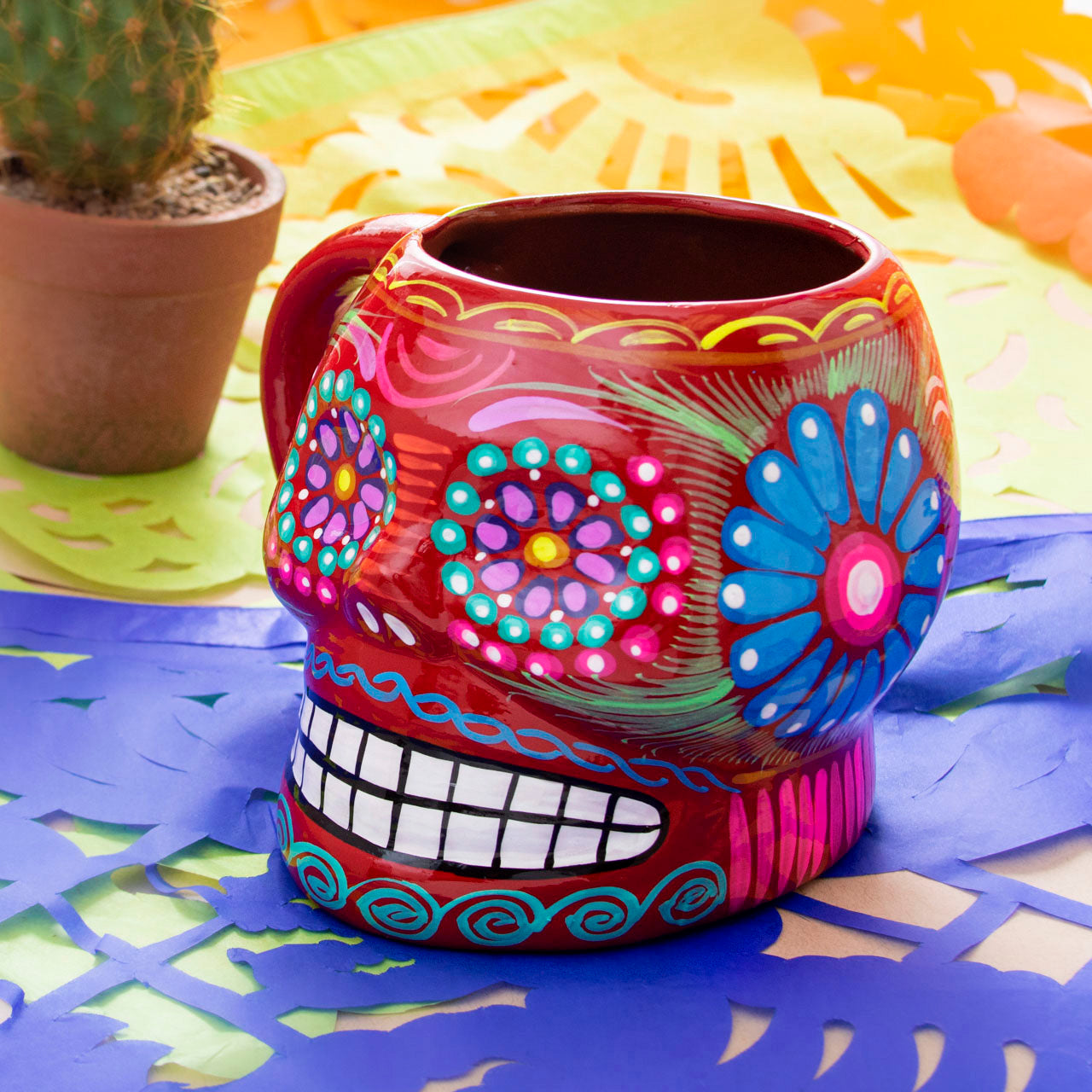 Sugar Skull Hand Painted Xalitla Clay Mug